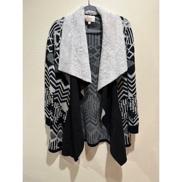Skies Are Blue Open Front Cardigan Sweater Black White Size medium - Picture 1 of 5